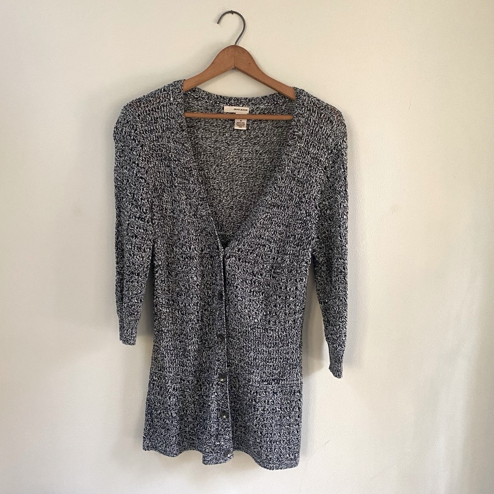 DKNY Jeans V-Neck Button Up Lightweight Cardigan Black and White Size Medium